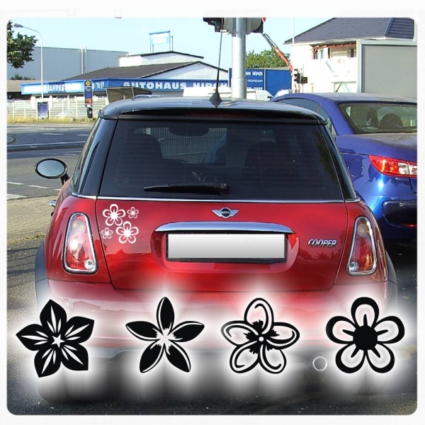 Hibiskus Blumen Blüten Hawaii Auto Aufkleber Sticker Autoaufkleber 4er SET A042