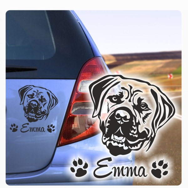 Boerboel Kopf Autoaufkleber Auto Aufkleber Sticker Hund Pfoten Name A1704
