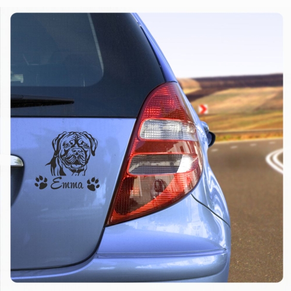 Hundeaufkleber Bordeaux Dogge Name Pfoten Auto Aufkleber Sticker A247