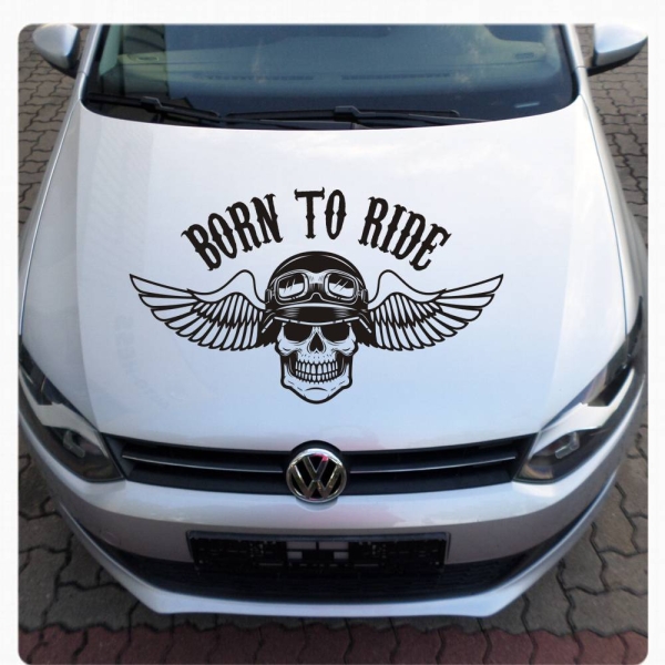 Autoaufkleber Skull Biker Born To Ride  Auto Aufkleber Sticker Motorhaube A513