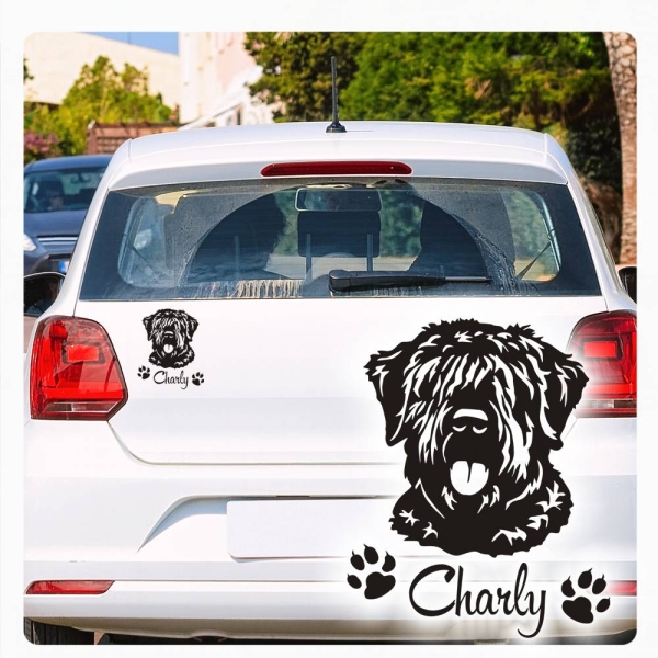 Auto Aufkleber Bouvier des Flandres Name Hund Pfoten Sticker A4195e Autoaufkleber Pfoten A3005