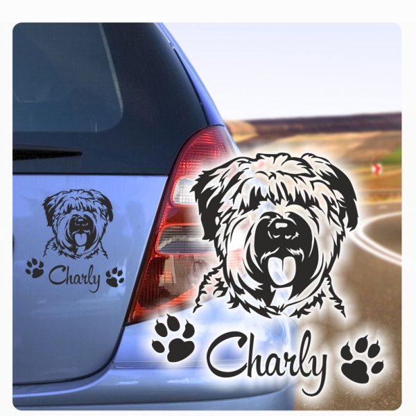 Auto Aufkleber Bouvier des Flandres Name Hund Pfoten Sticker A4197