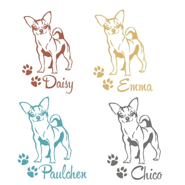 Auto Aufkleber Chihuahua Name Autoaufkleber Hund Hunde Sticker Pfoten A4069