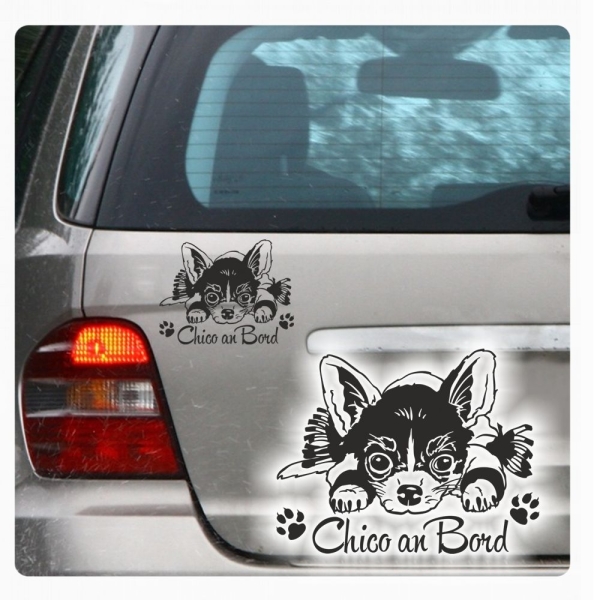 Auto Aufkleber Chihuahua Pfoten Name an Bord Autoaufkleber Hund Sticker A3099