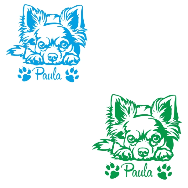 Chihuahua Autoaufkleber Sticker Aufkleber Hund Pfoten Name A4258