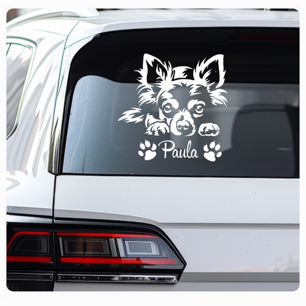 Chihuahua Autoaufkleber Sticker Aufkleber Hund Pfoten Name A4258