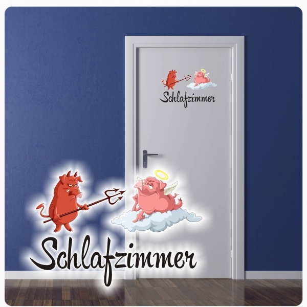 Türaufkleber Schlafzimmer Engel Teufel Schweinchen Aufkleber Wandtattoo DT027