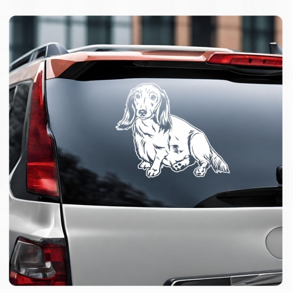 Hundeaufkleber Dackel Teckel Langhaar sitzend Autoaufkleber Auto Sticker Aufkleber A694