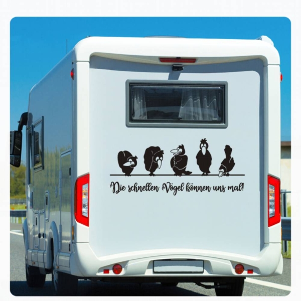 Wohnmobil Die schnellen Vögel können uns mal! Raben Aufkleber Caravan Sticker WoMo113