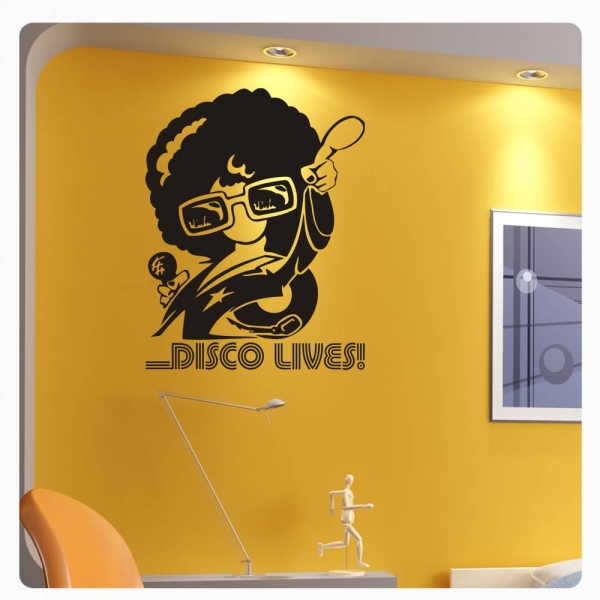 Retro Disco Lives! Tänzer Sänger 70iger Wandtattoo Wandaufkleber Musik W122