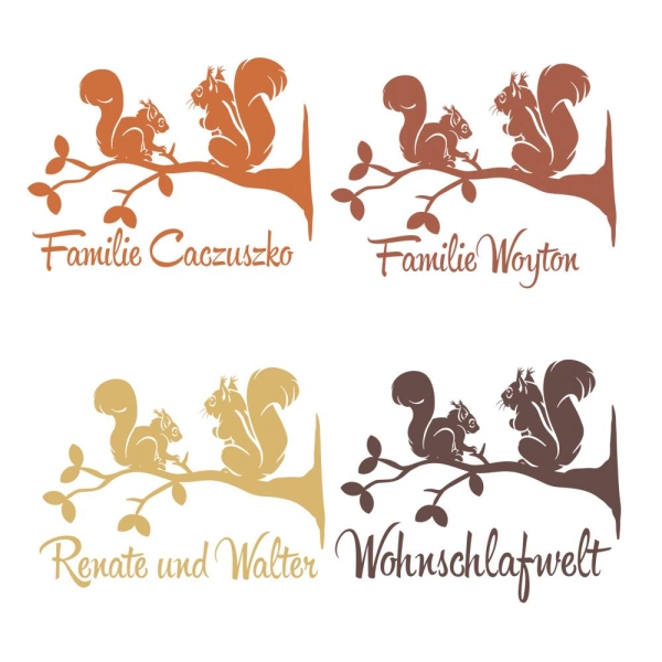 Türaufkleber Eichhörnchen Familie Name Wunschtext Aufkleber Sticker T033