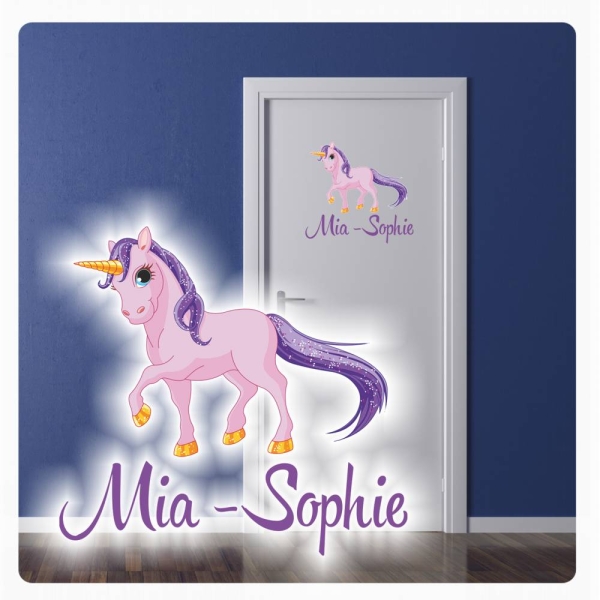 Türaufkleber Einhorn Unicorn Name Pferd Digitaldruck Wandtattoo Türtattoo DT304