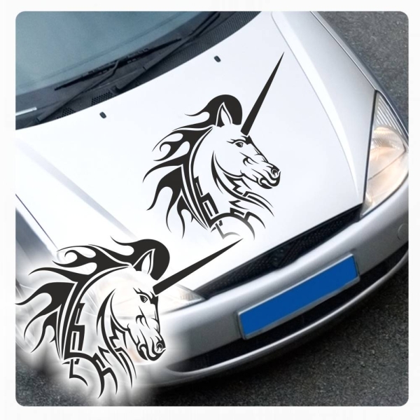 Einhorn Auto Aufkleber Tribal Tattoo Pferde Unicorn Motorhauben Sticker A507