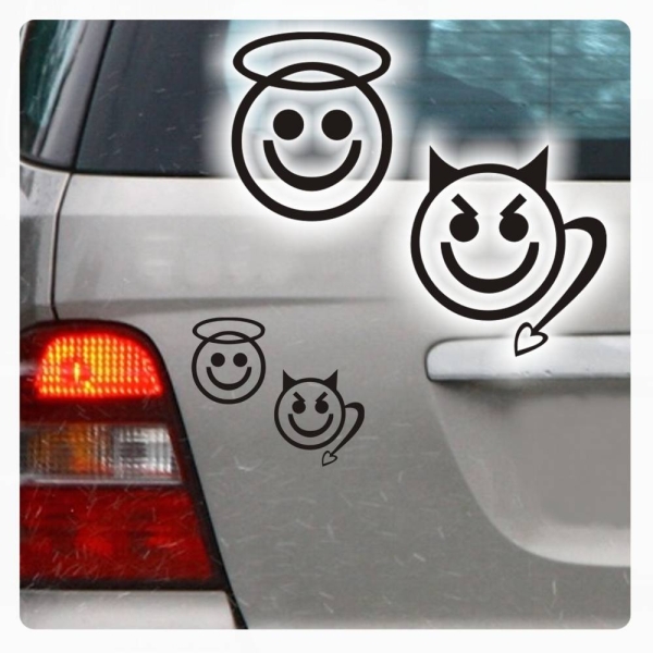 Engel + Teufel Auto Aufkleber Smiley Engelchen Teufelchen Sticker Tattoo A045