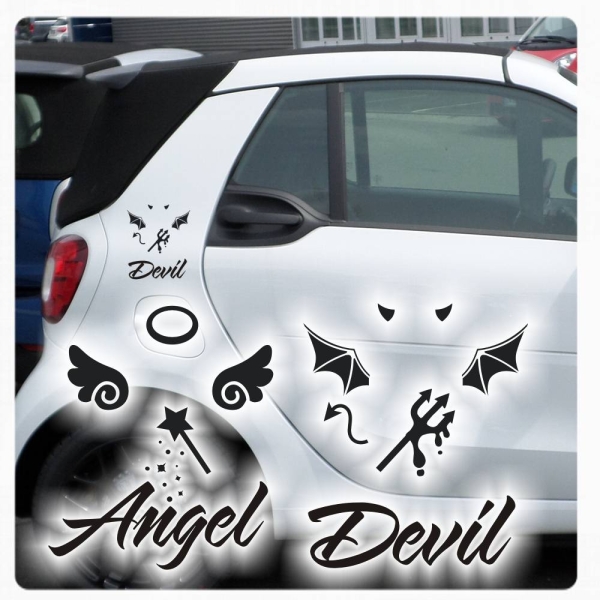 Auto Aufkleber Engel Angel Teufel Devil Sticker Tattoo 2er Set Clickstick A2047