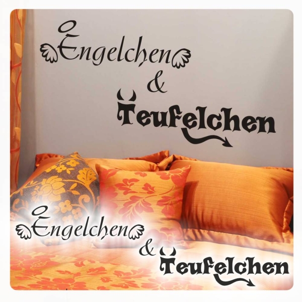 Engelchen & Teufelchen Wandtattoo Wandaufkleber Engel Teufel Wandsticker W095