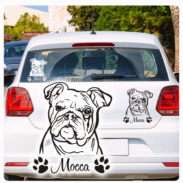 Hundeaufkleber Englische Bulldogge Name Autoaufkleber Sticker A292