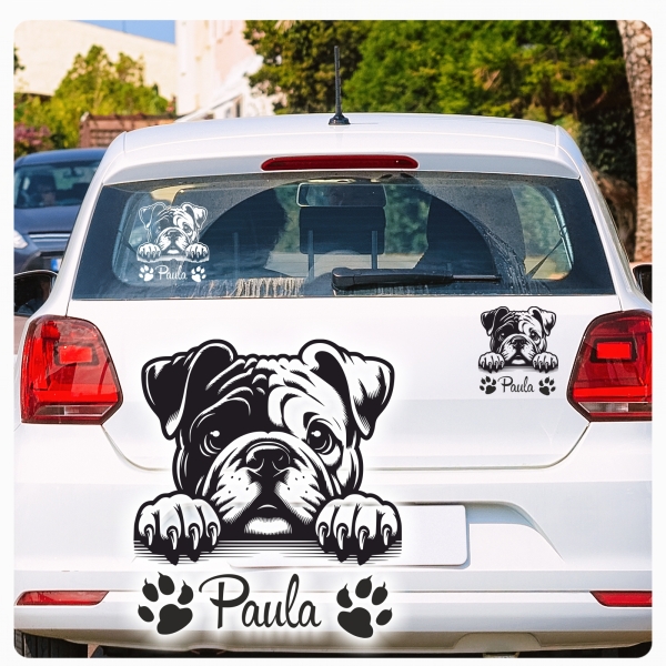Englische Bulldogge Name Autoaufkleber Auto Aufkleber Sticker Hund Pfoten A4269