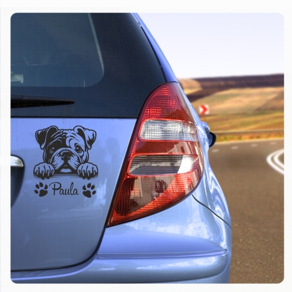 Englische Bulldogge Name Autoaufkleber Auto Aufkleber Sticker Hund Pfoten A4269