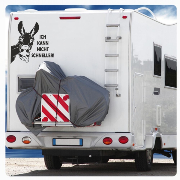 Esel Ich kann nicht schneller Wohnmobil Aufkleber Wohnwagen Caravan Wohnwagen Sticker WoMo407