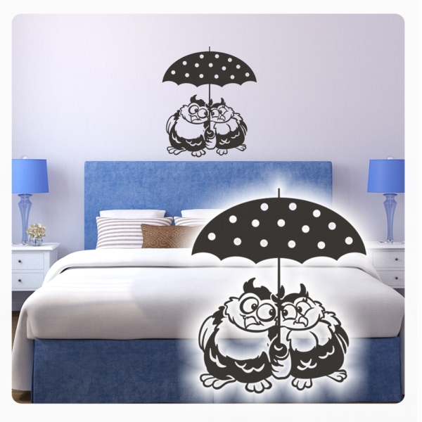 Wandtattoo 2 Eulen Regenschirm Eulen Wandaufkleber Sticker Wandsticker W1613