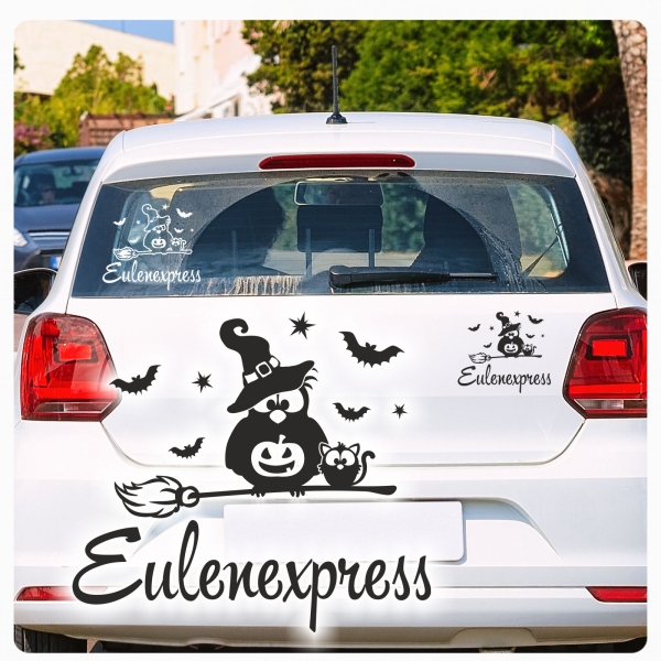 Eule Hexe Katze Eulenexpress Auto Aufkleber Sticker Sterne Autoaufkleber A2075