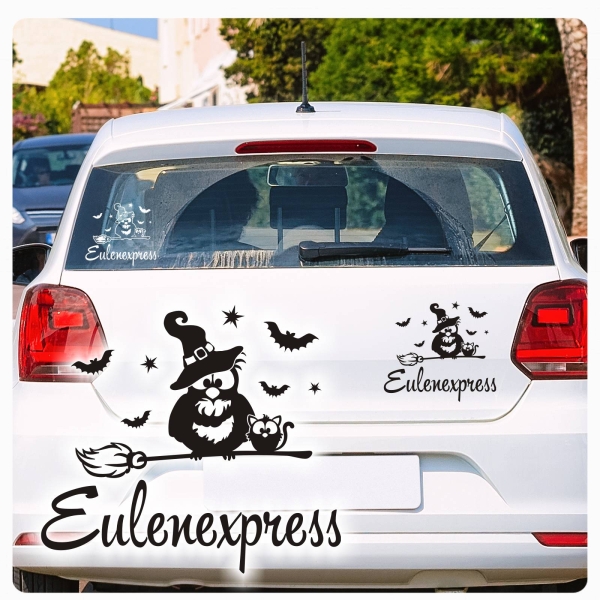 Eule Hexe Katze Eulenexpress Auto Aufkleber Sticker Sterne Autoaufkleber A1147