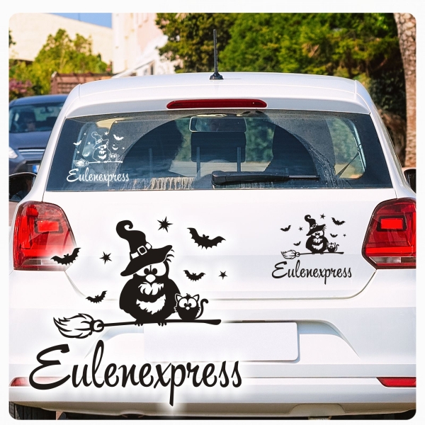 Eule Hexe Katze Eulenexpress Auto Aufkleber Sticker Sterne Autoaufkleber A1147