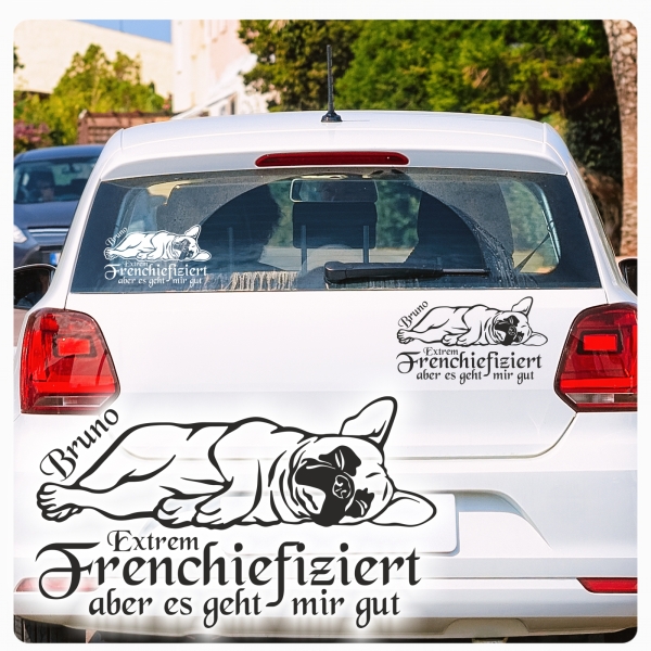 Extrem Frenchiefiziert Französische Bulldogge Name Autoaufkleber Hund Pfoten A4246