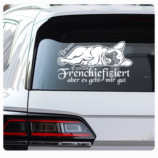 Extrem Frenchiefiziert Französische Bulldogge Name Autoaufkleber Hund Pfoten A4246