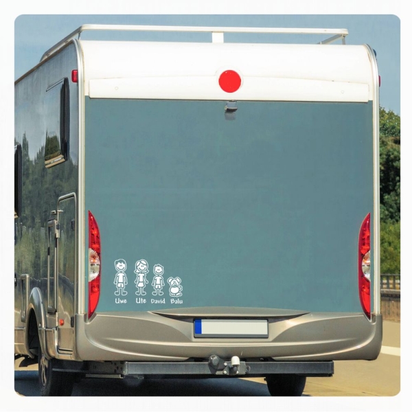 Familie Mama Papa Mädchen Junge Baby Wohnmobil Aufkleber Wohnwagen lustig Caravan Sticker WoMo490