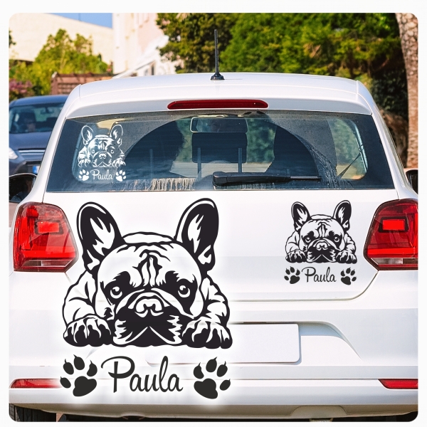 Französiche Bulldogge Autoaufkleber Aufkleber Wohnwagen Sticker Hunde Namen Pfote A4259