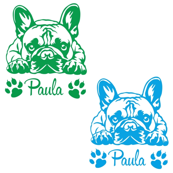 Französiche Bulldogge Autoaufkleber Aufkleber Wohnwagen Sticker Hunde Namen Pfote A4259