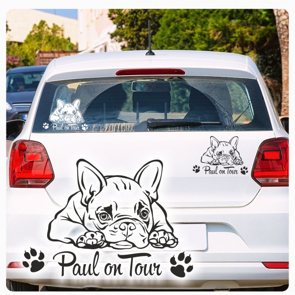 Auto Aufkleber Französische Bulldogge Name Pfoten Sticker A4014