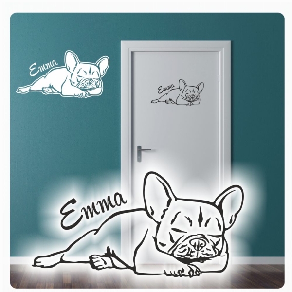 Französische Bulldogge Türaufkleber Wandtattoo Aufkleber Sticker Wunschname T578