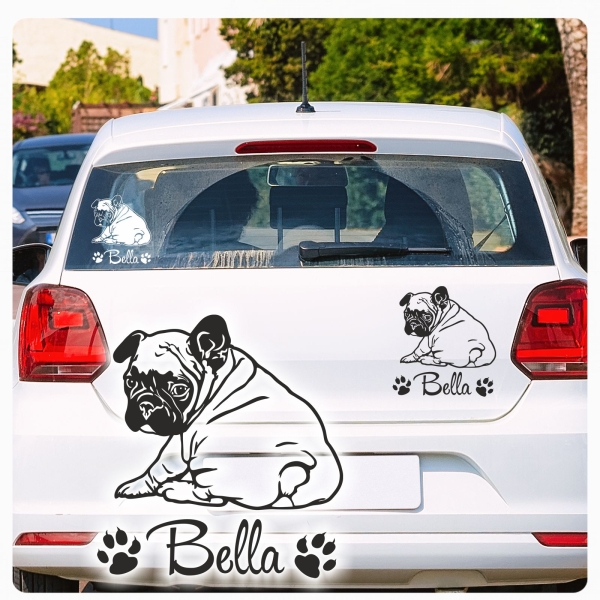 Französische Bulldogge Welpe Autoaufkleber Auto Aufkleber Sticker Hund Pfoten A4194