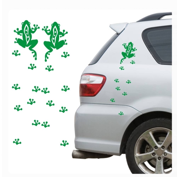 Autoaufkleber 2er SET Frosch + Fußspuren Auto Aufkleber Sticker Frösche A551