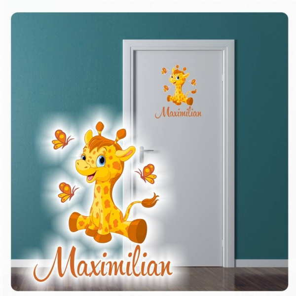 Türaufkleber Giraffe Name Pferd Digitaldruck Wandtattoo Türtattoo DT155