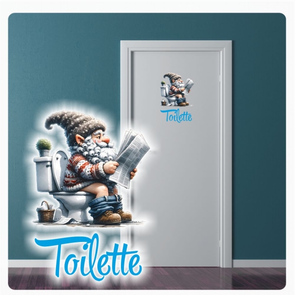 Gnom Türaufkleber Toilette Zeitung lesen Digitaldruck Wandtattoo Türtattoo DT600