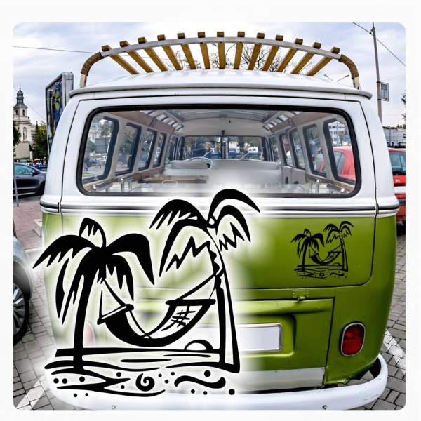 Palmen Hängematte Strand Seele baumeln lassen Chillen Auto Aufkleber Sticker A533