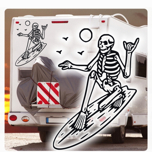 Hang Loose Surfer Skull Bones Wohnmobil Aufkleber Caravan Sticker WoMo305