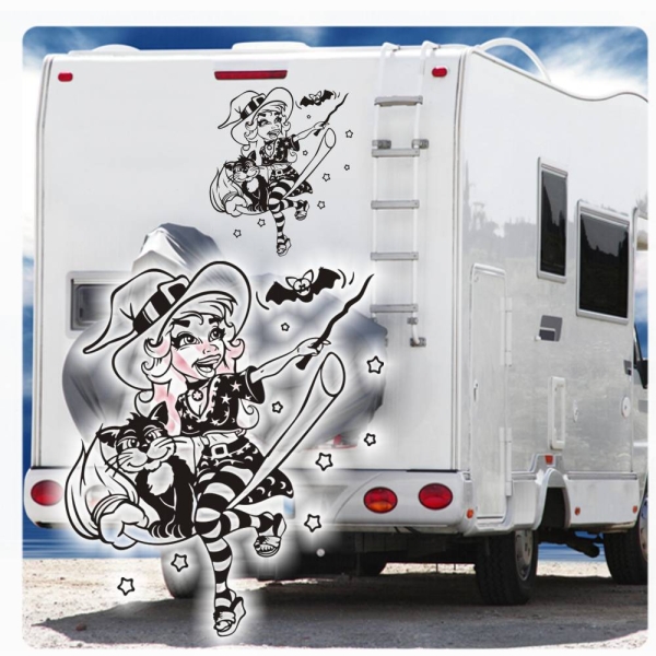 Wohnmobil Aufkleber Hexe Katze Fledermaus WoMo Caravan Aufkleber Sticker WoMo252