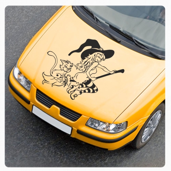 Hexe Katze Hexenkutsche Auto Aufkleber Motorhaube Walpurgishexe Witch A4245