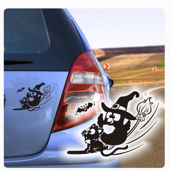 Autoaufkleber Hexe Eule Katze Aufkleber Auto Sticker im Anflug A281