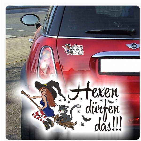 Hexe Hexen Katze Besen dürfen das! Auto Aufkleber Sticker Digitaldruck DA017