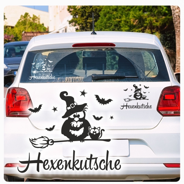 Eule Hexe Katze Hexenkutsche Auto Aufkleber Sticker Sterne A2044