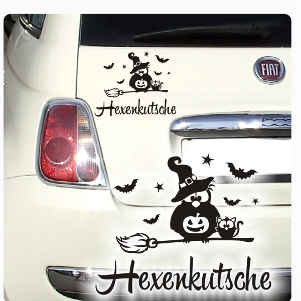 Eule Hexe Katze Hexenkutsche Auto Aufkleber Sticker Sterne A2076