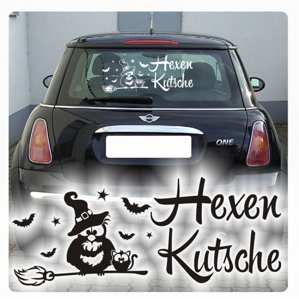 Hexenkutsche Autoaufkleber Hexen Aufkleber Eule Katze Sterne A2042