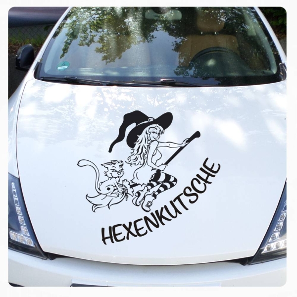 Hexe Katze Hexenkutsche Auto Aufkleber Motorhaube Walpurgishexe Witch A4188