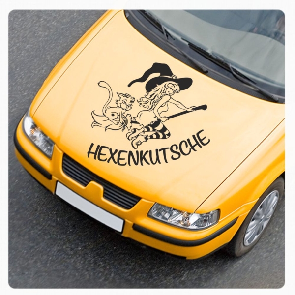 Hexe Katze Hexenkutsche Auto Aufkleber Motorhaube Walpurgishexe Witch A4188